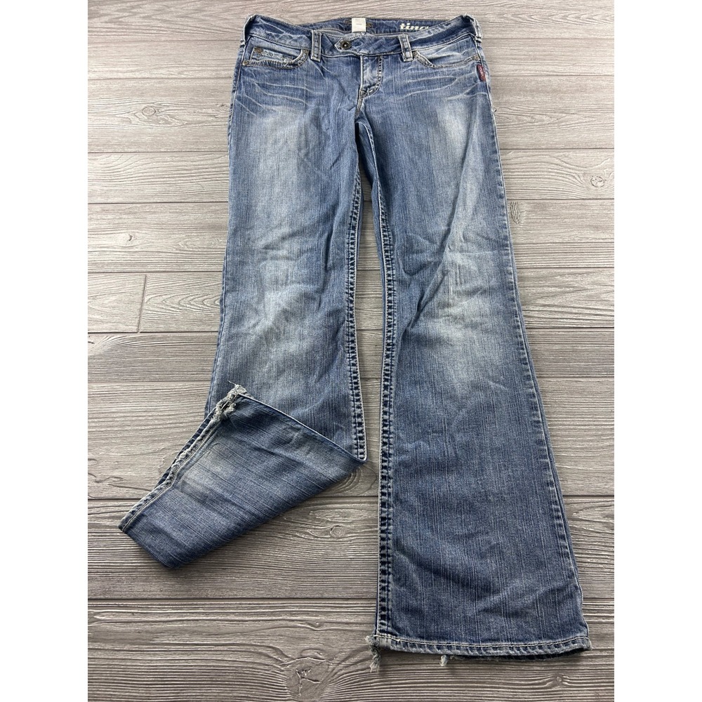 Silver Jeans Co Tina Mid Rise Flare Jeans Medium Wash Blue Distressed 30/33